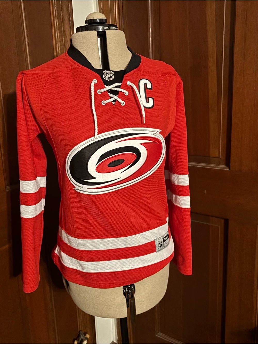 Reebok Red Lace-Up Women's Hockey Sweater with White Stripes